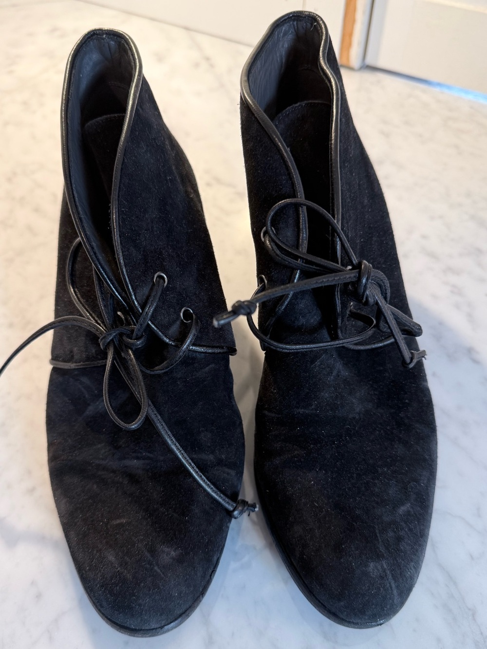 Stuart Weitzman Black Suede Lace-Up Ankle Booties size 9